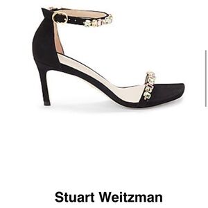 Stuart Weitzman Black Suede Embellished Heels